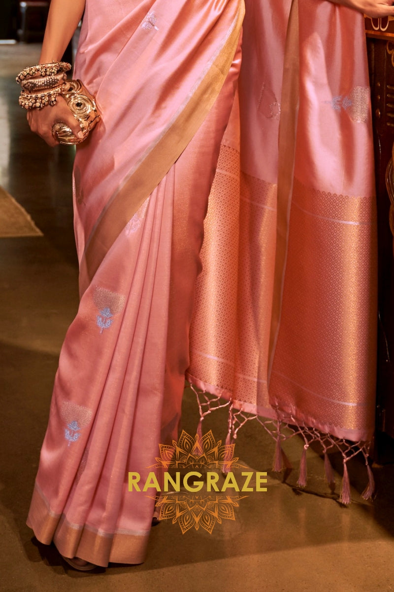 Antique Baby Pink Woven Banarasi Saree With Brocade Blouse