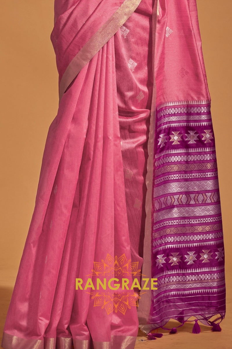 Prism Pink Woven Banarasi Silk Saree