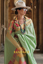 Mint Green Soft Silk Handloom Weaving Banarasi Saree
