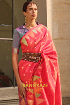 Blush Red Woven Banarasi Khaddi Silk Saree