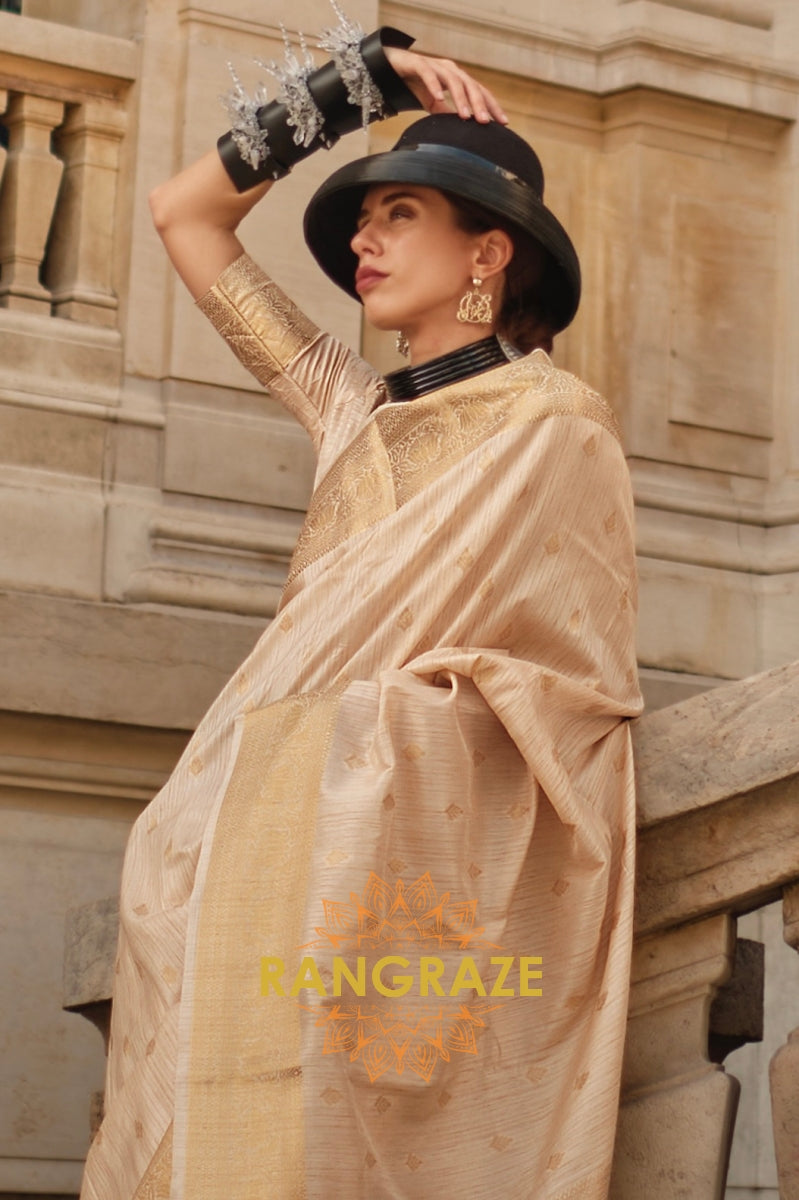 Queen Beige Woven Banarasi Khaddi Silk Saree