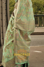 Rajwada Green Kashmiri Organza Handloom Weaving