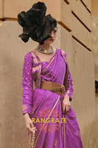 Deep Purple Pure Satin Zari Lining Handloom Weaving Banarasi Saree