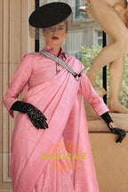 Rose Pink Pure Satin Handloom Weaving Banarasi Silk Saree