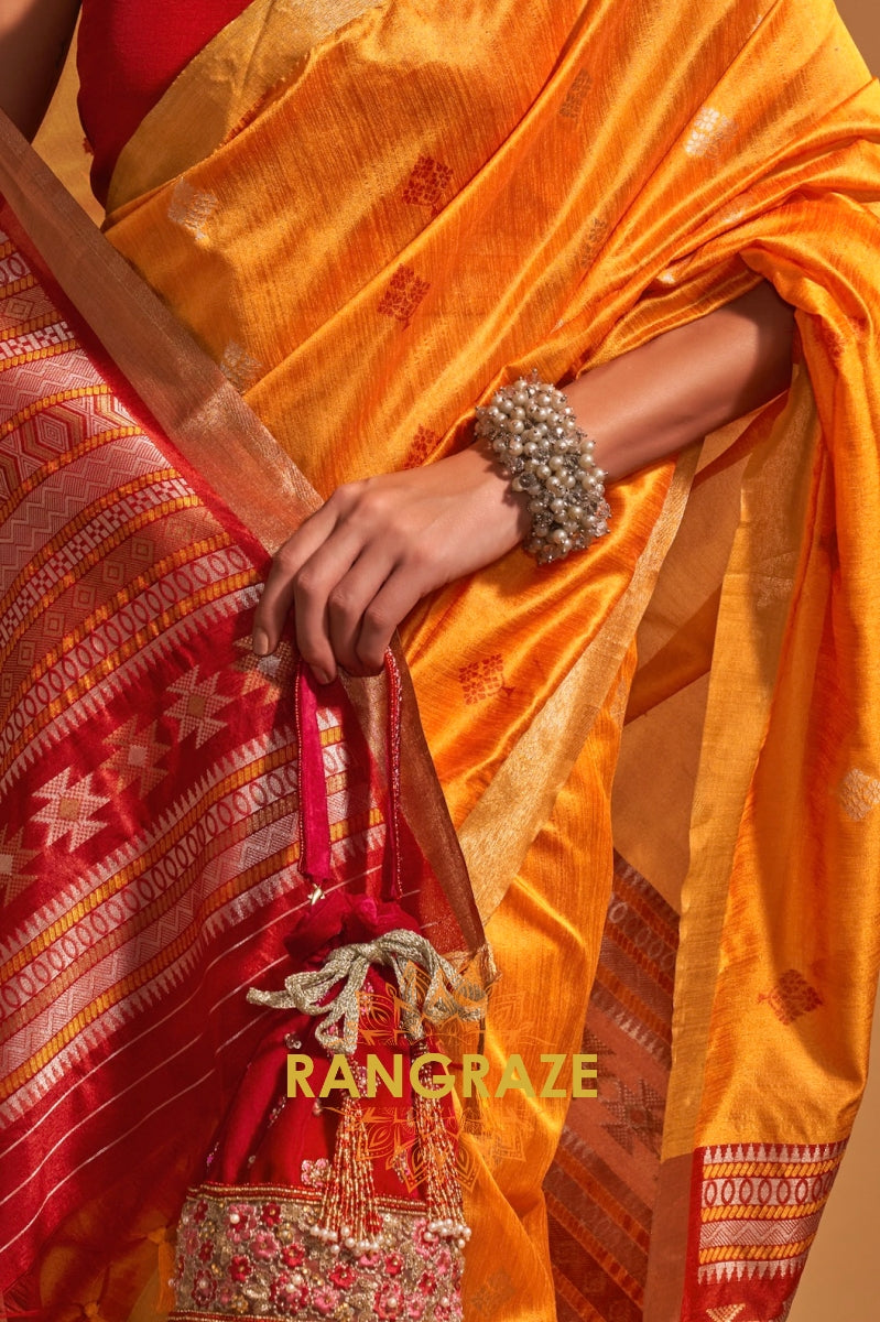 Prism Yellow Woven Banarasi Silk Saree