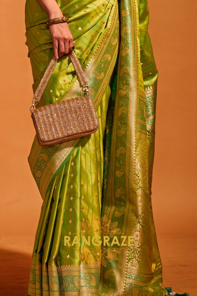 Regal Lime Green Dual Tone Banarasi Satin Silk Saree