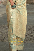 Pastel Green Gota Handloom Weaving Silk Banarasi Saree