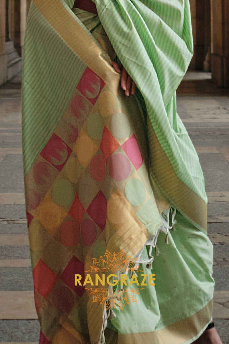 Mint Green Soft Silk Handloom Weaving Banarasi Saree