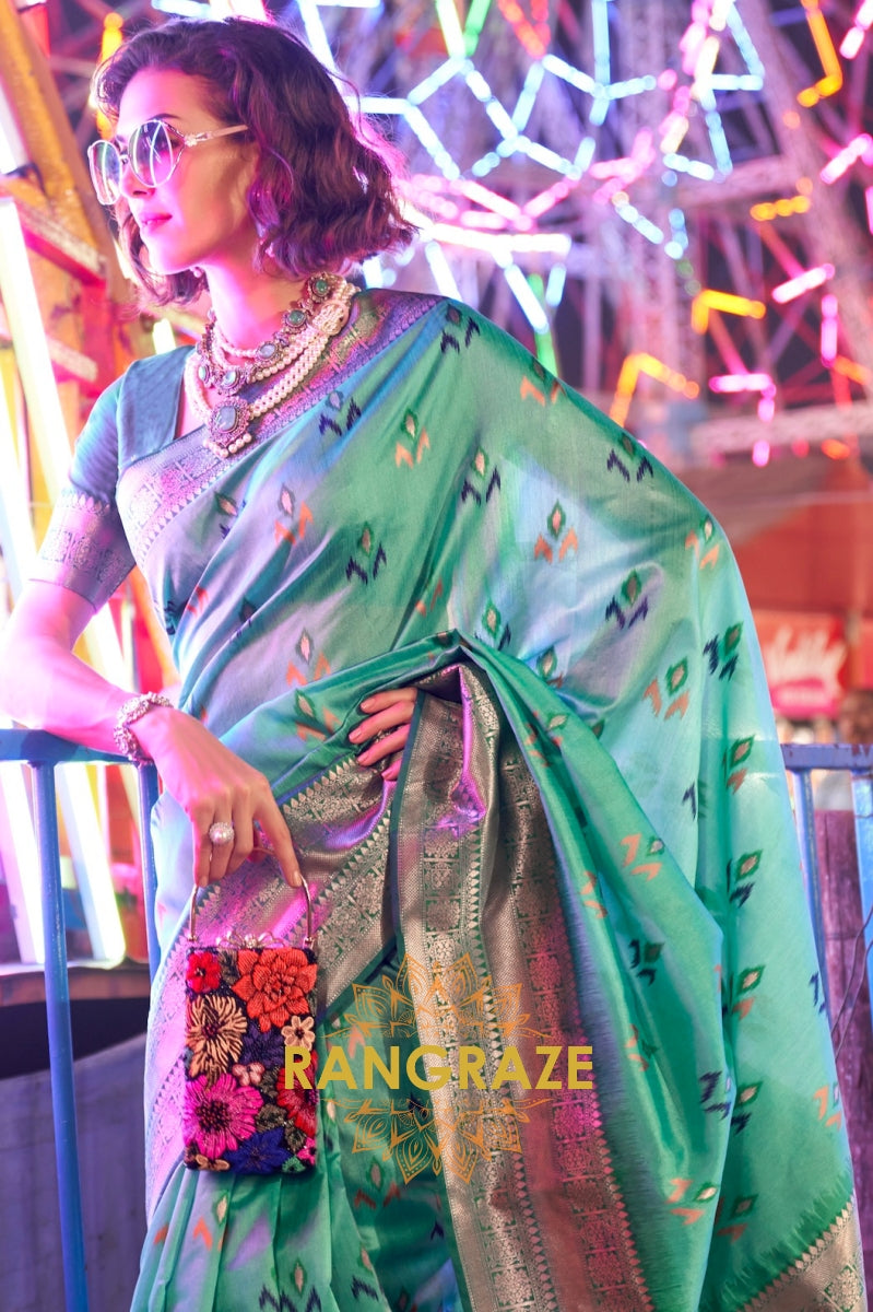 Princess Blue Woven Banarasi Soft Silk Saree