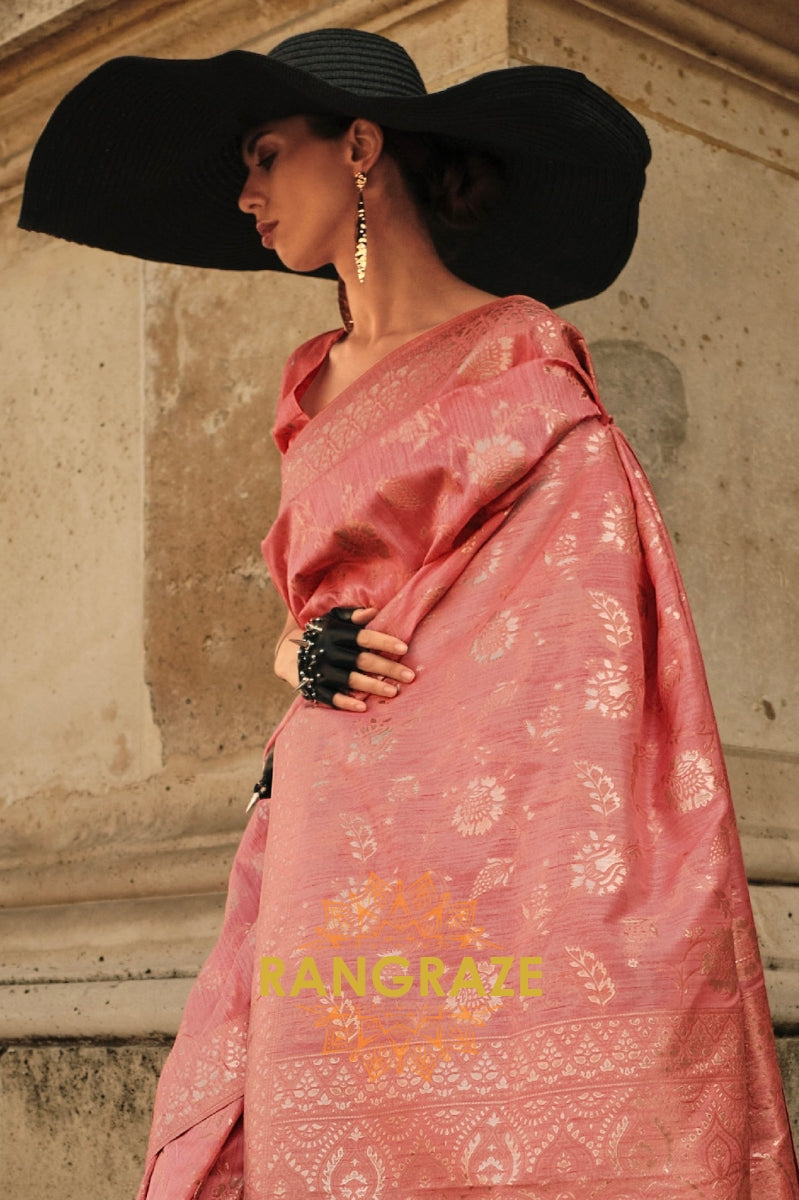Wild Orchid Peach Gota Handloom Weaving Silk Banarasi Saree
