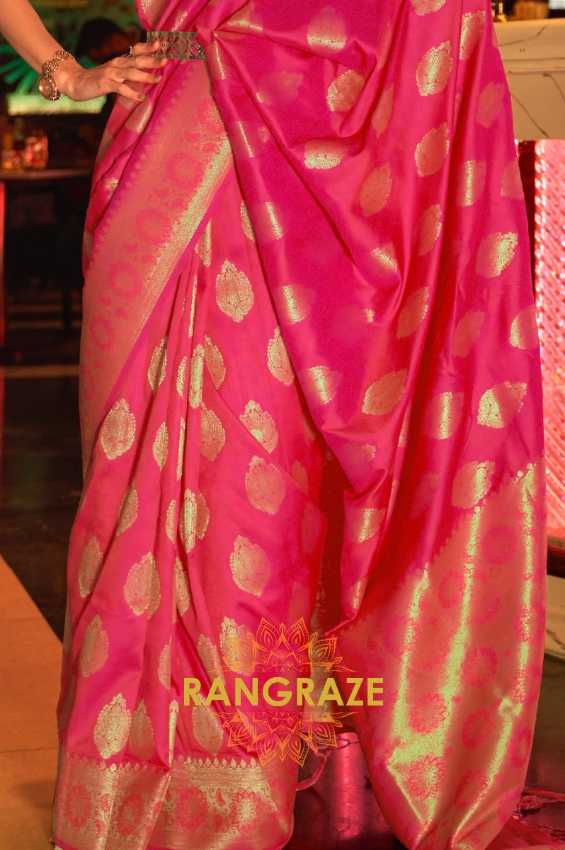 Ruby Red Woven Banarasi Brocade Silk Saree
