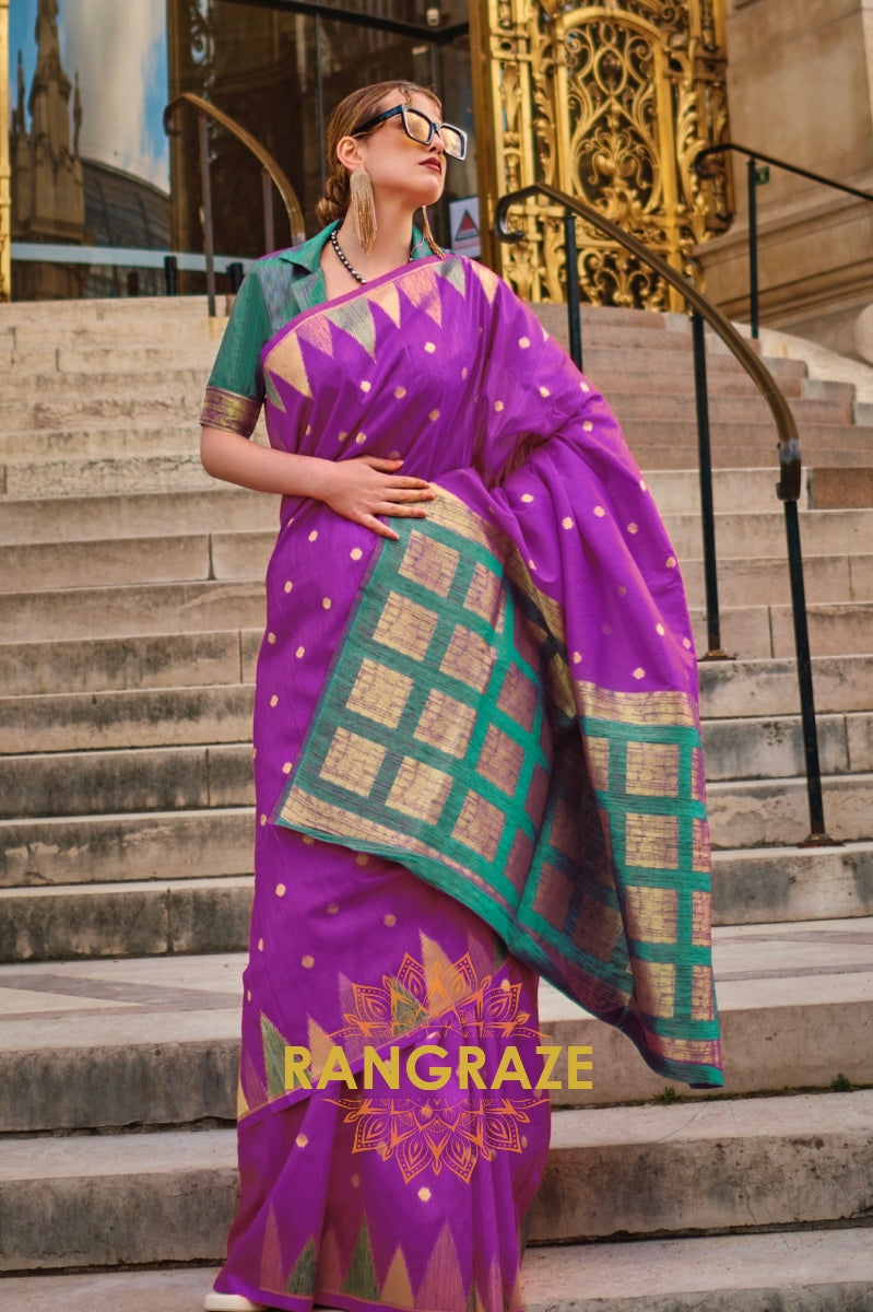 Princess Purple Woven Banarasi Khaddi Silk Saree