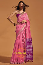 Prism Pink Woven Banarasi Silk Saree