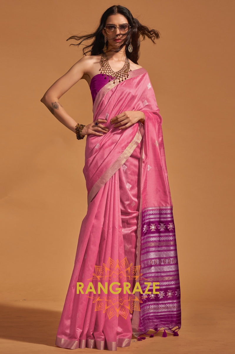 Prism Pink Woven Banarasi Silk Saree
