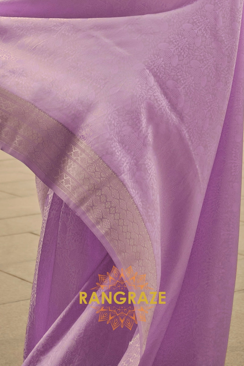 Royal Purple Pure Satin Handloom Weaving Silk Banarasi Saree