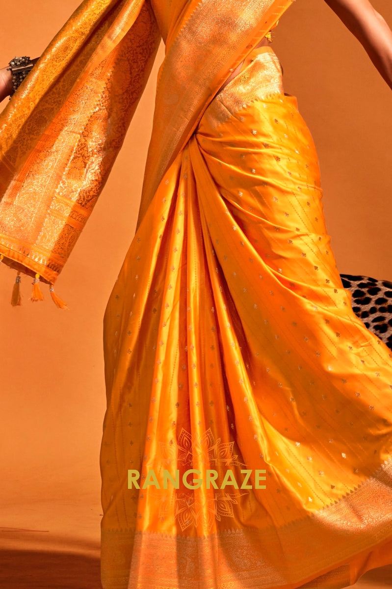 Sparkling Yellow Dual Tone Banarasi Satin Silk Saree