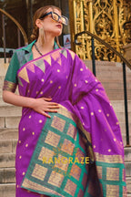 Princess Purple Woven Banarasi Khaddi Silk Saree