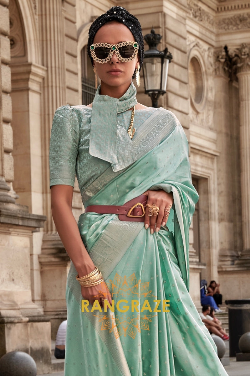 Allure Green Woven Satin Silk Saree With Brocade Blouse
