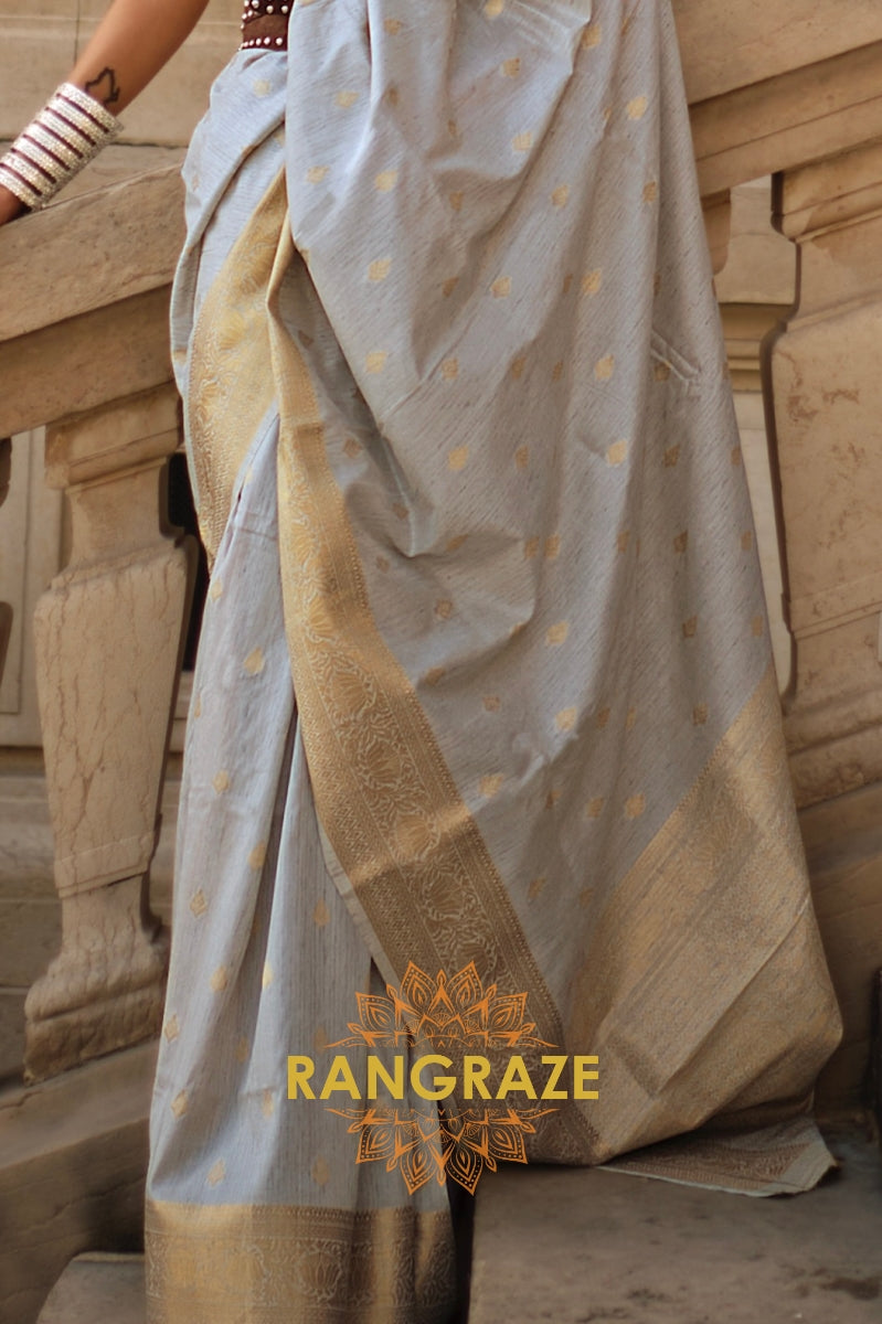 Arctic Blue Woven Banarasi Khaddi Silk Saree