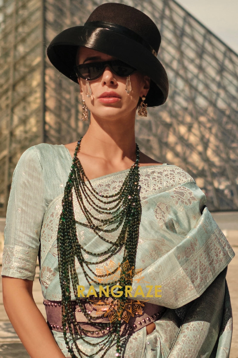 Seafoam Green Gota Handloom Weaving Silk Banarasi Saree