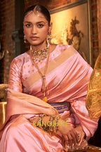 Antique Baby Pink Woven Banarasi Saree With Brocade Blouse