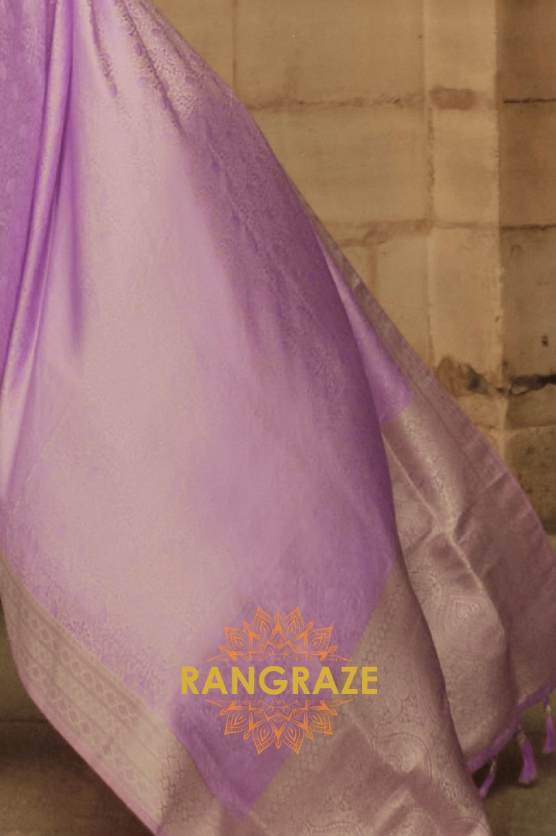 Royal Purple Pure Satin Handloom Weaving Silk Banarasi Saree