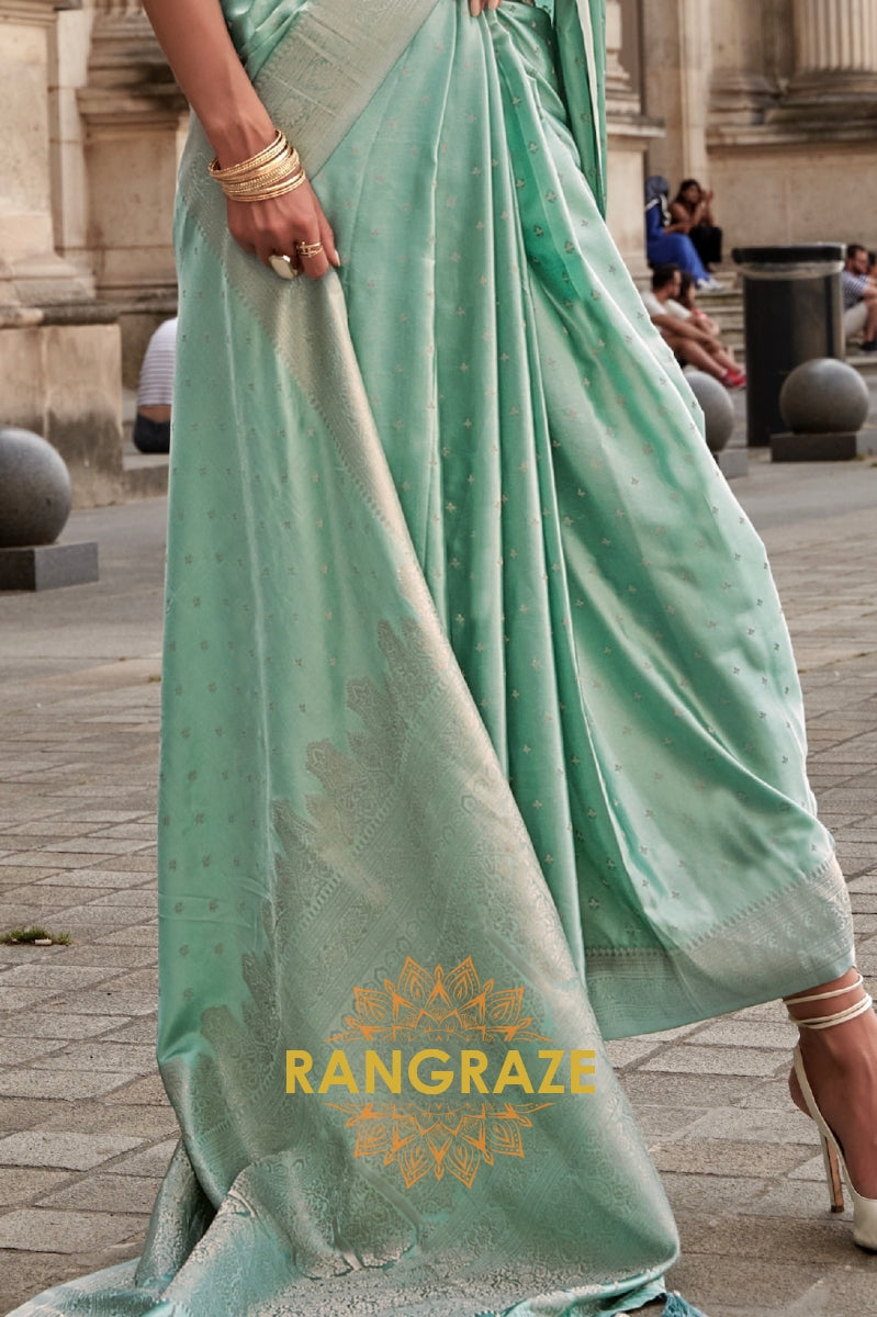 Allure Green Woven Satin Silk Saree With Brocade Blouse