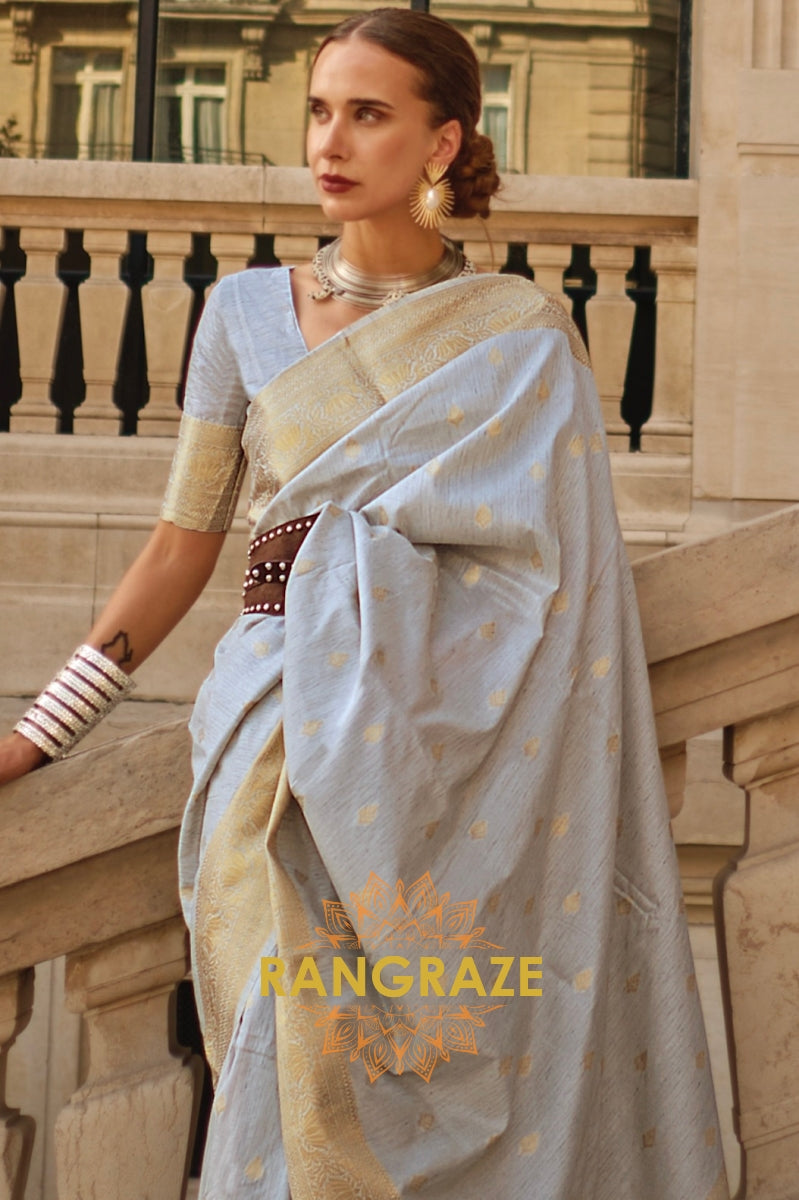 Arctic Blue Woven Banarasi Khaddi Silk Saree