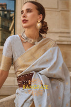 Arctic Blue Woven Banarasi Khaddi Silk Saree