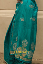 Turquoise Blue Pure Satin Zari Lining Handloom Weaving Banarasi Saree