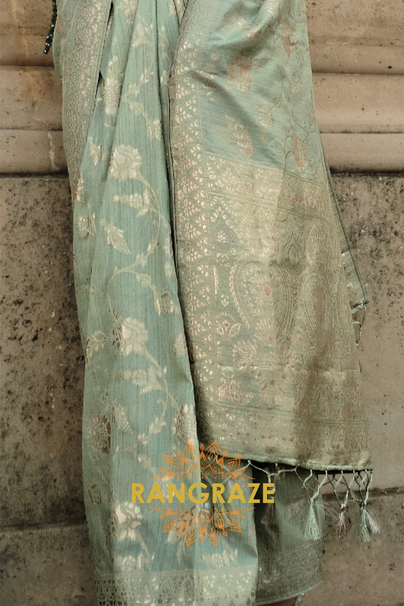 Seafoam Green Gota Handloom Weaving Silk Banarasi Saree