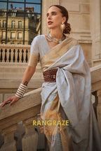 Arctic Blue Woven Banarasi Khaddi Silk Saree