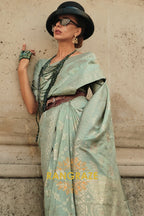 Seafoam Green Gota Handloom Weaving Silk Banarasi Saree