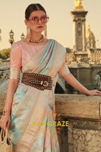 Imperial Peach Rangkat Satin Handloom Weaving Silk Banarasi Saree
