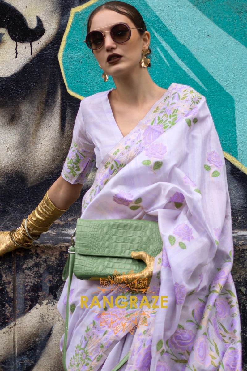 Lilac Lavender Parsi Weaved Cotton Silk Saree