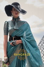 Allure Blue Woven Satin Silk Saree With Brocade Blouse