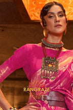 Salmon Pink Zari Work Handloom Banarasi Silk Saree