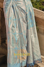 Sky Blue Pure Satin Handloom Weaving Banarasi Silk Saree