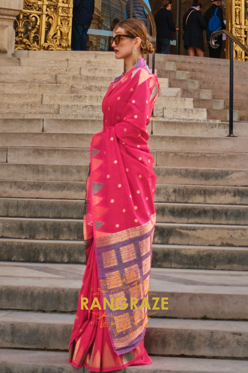 Bridal Magenta Red Woven Banarasi Khaddi Silk Saree