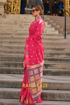 Bridal Magenta Red Woven Banarasi Khaddi Silk Saree