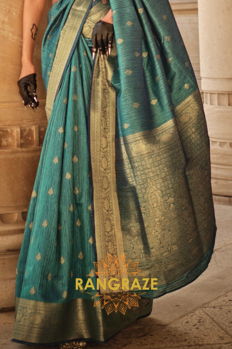 Teal Green Woven Banarasi Khaddi Silk Saree