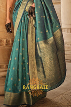Teal Green Woven Banarasi Khaddi Silk Saree