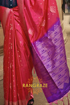 Magenta Red Woven Banarasi Soft Silk Saree