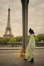 Rajwada Green Kashmiri Organza Handloom Weaving