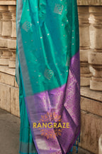 Turquoise Green Woven Banarasi Soft Silk Saree
