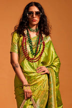 Regal Lime Green Dual Tone Banarasi Satin Silk Saree