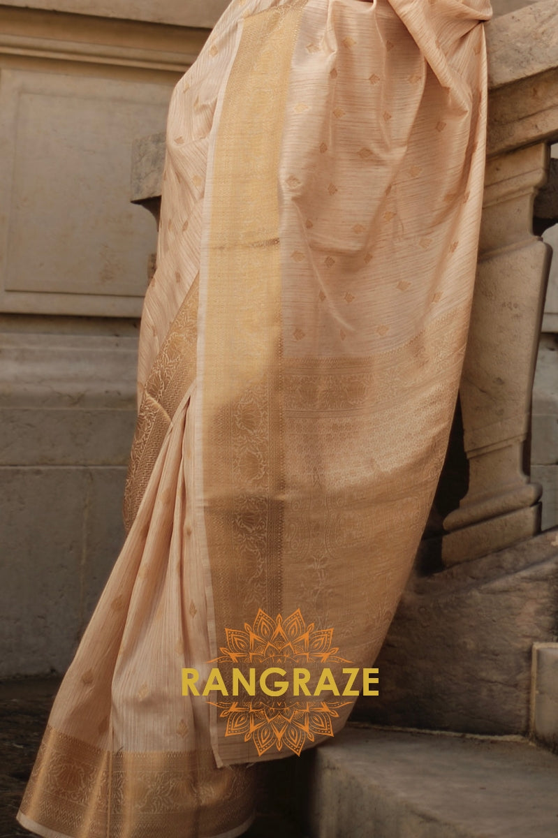 Queen Beige Woven Banarasi Khaddi Silk Saree