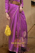 Deep Purple Pure Satin Zari Lining Handloom Weaving Banarasi Saree
