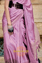 Lavender Purple Woven Satin Silk Saree With Brocade Blouse