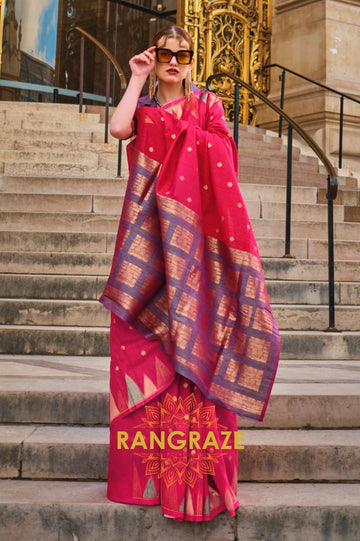 Bridal Magenta Red Woven Banarasi Khaddi Silk Saree